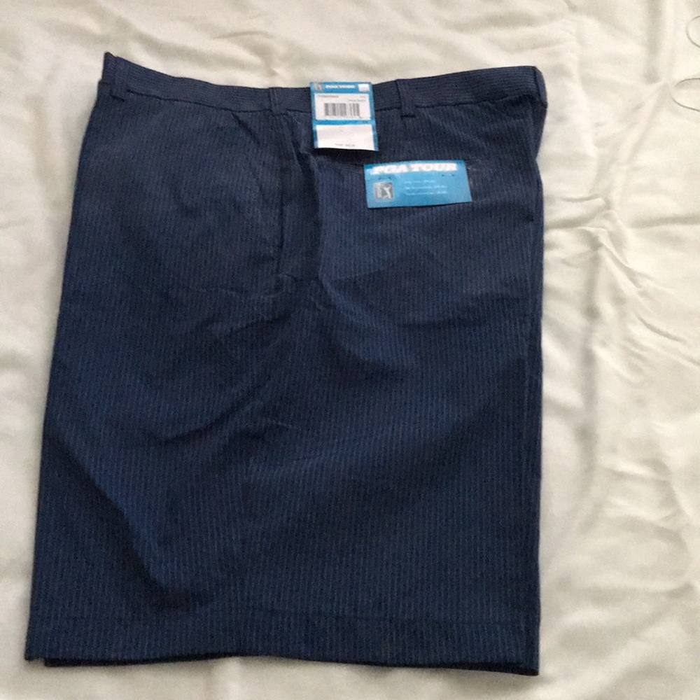 Navy striped PGA golf shorts